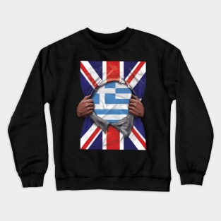 Greece Flag Great Britain Flag Ripped - Gift for Greek From Greece Crewneck Sweatshirt